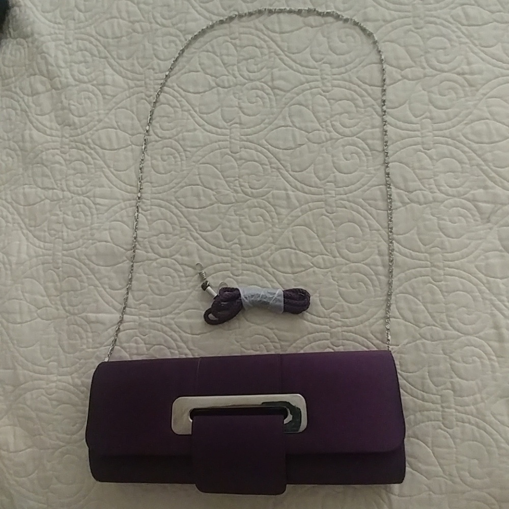 Purple clutch purse with chain